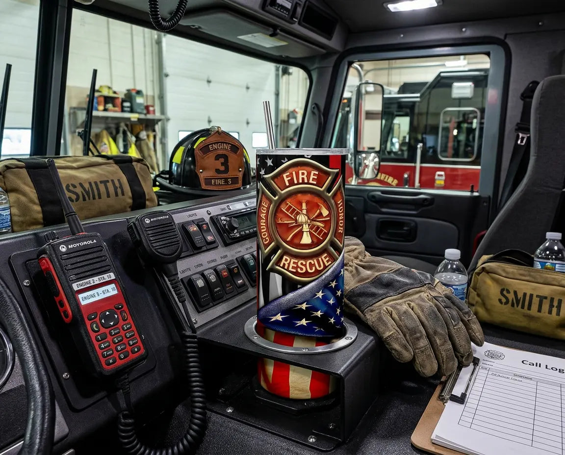 Firefighter Maltese Cross American Flag Sublimation Tumbler