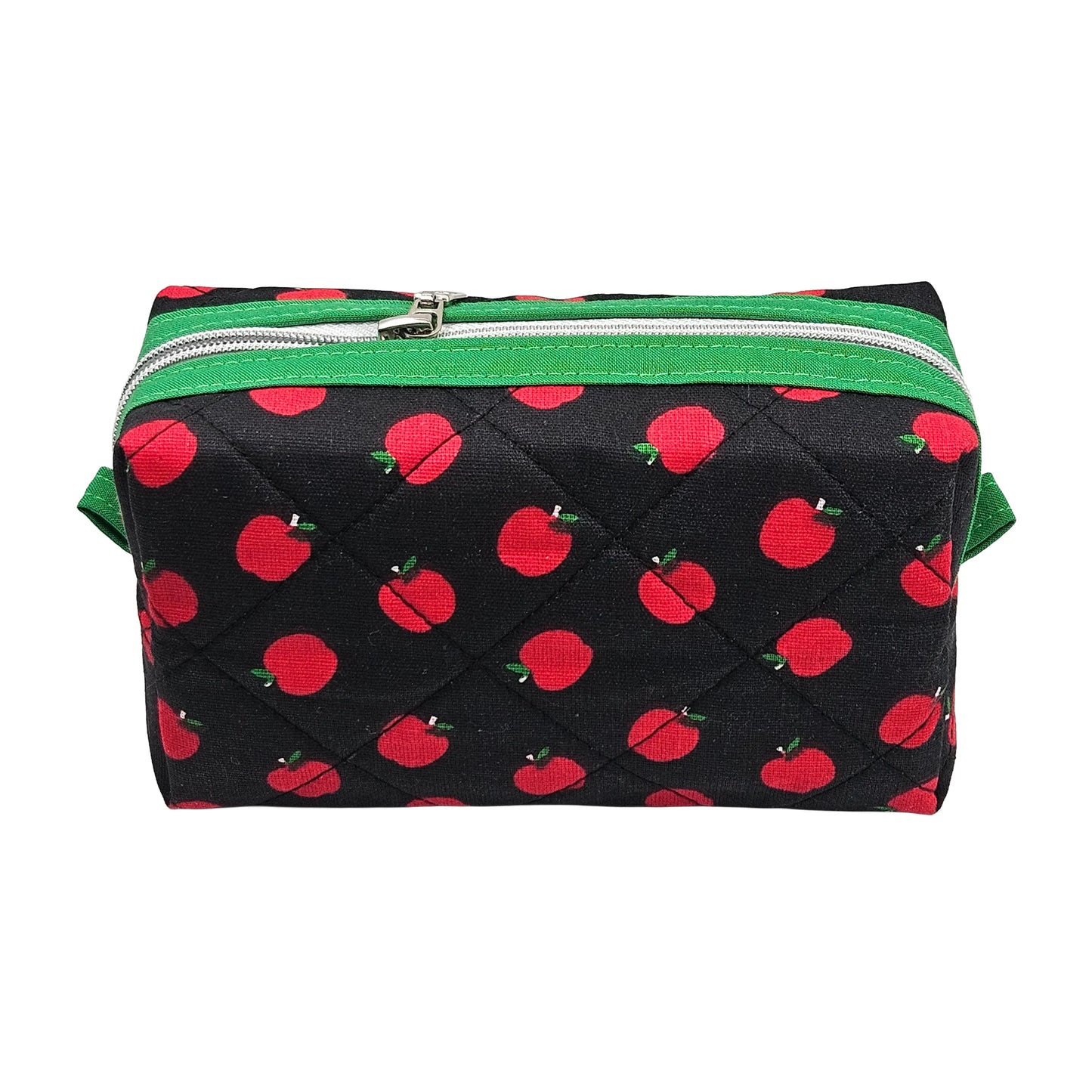 Apple Print Green Accented Quilted Pattern Mini Zipper Box Pouch