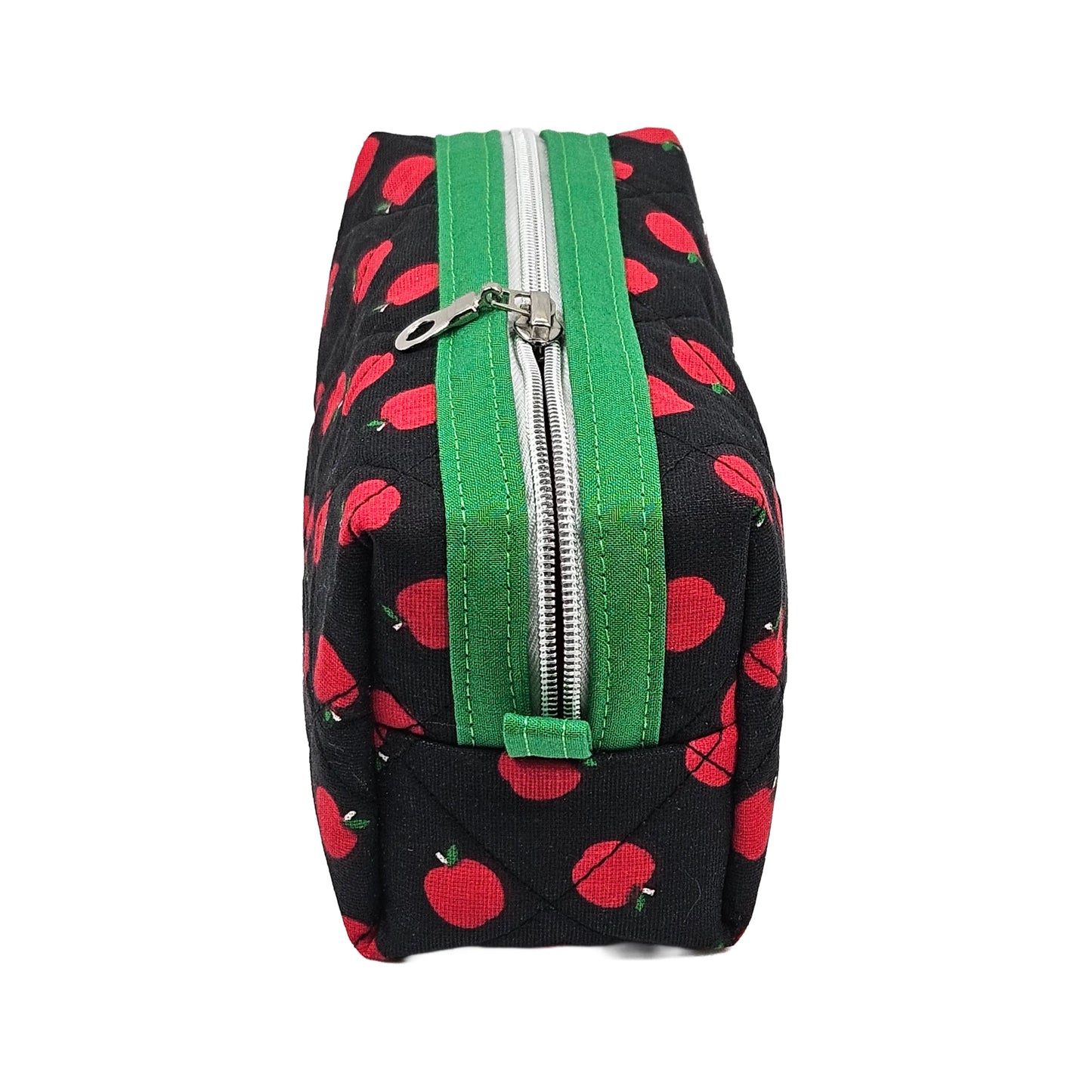 Apple Print Green Accented Quilted Pattern Mini Zipper Box Pouch