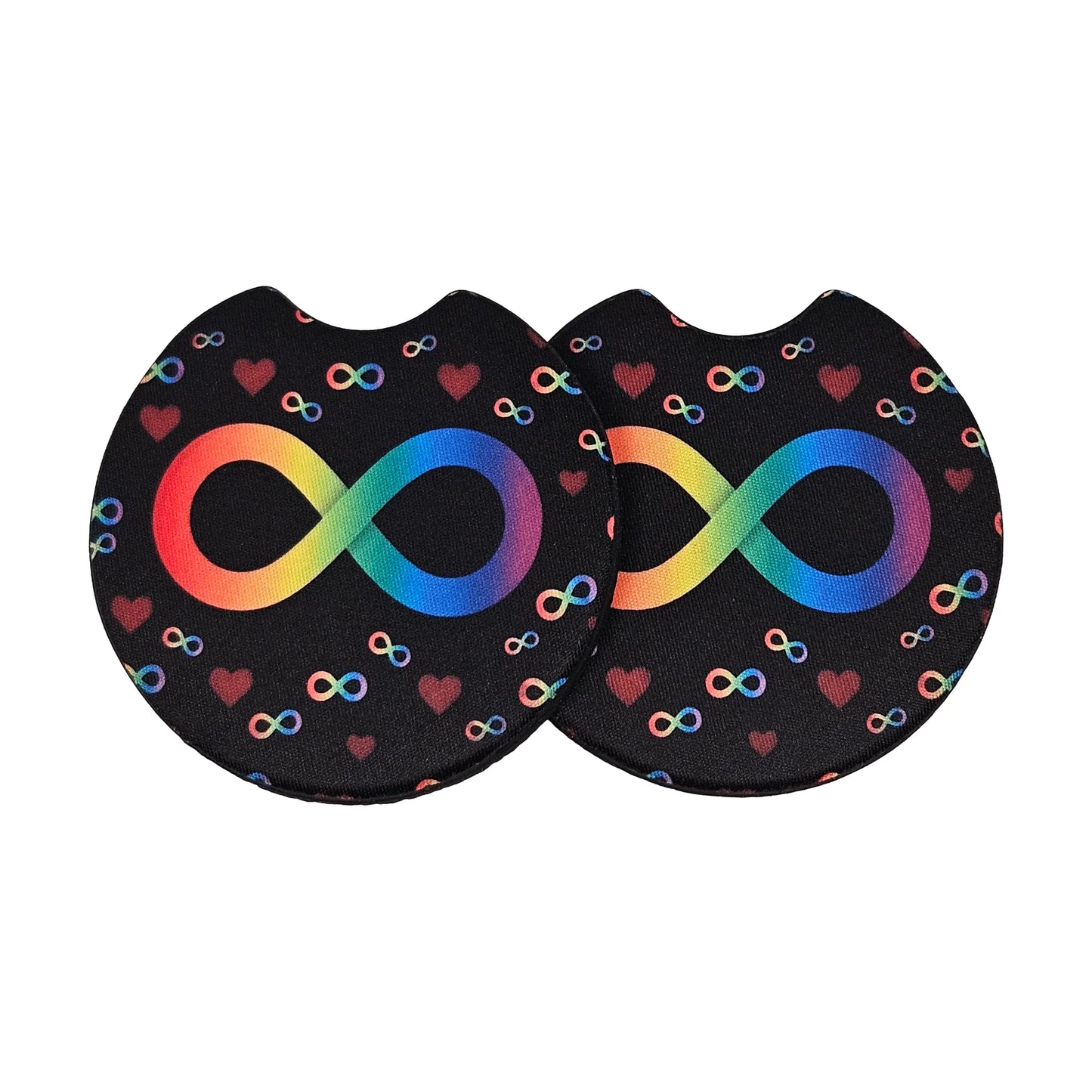 Autism Acceptance Infinity Hearts 2 Pack Neoprene Car Coasters