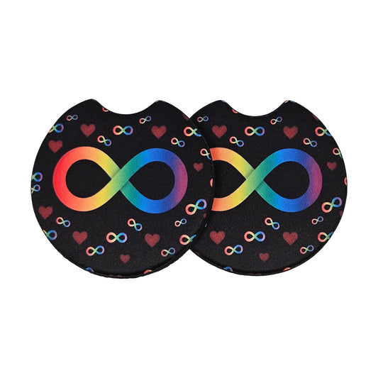 Autism Acceptance Infinity Hearts 2 Pack Neoprene Car Coasters