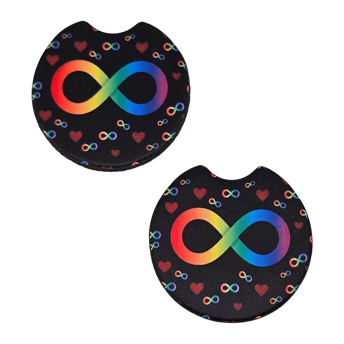 Autism Acceptance Infinity Hearts 2 Pack Neoprene Car Coasters