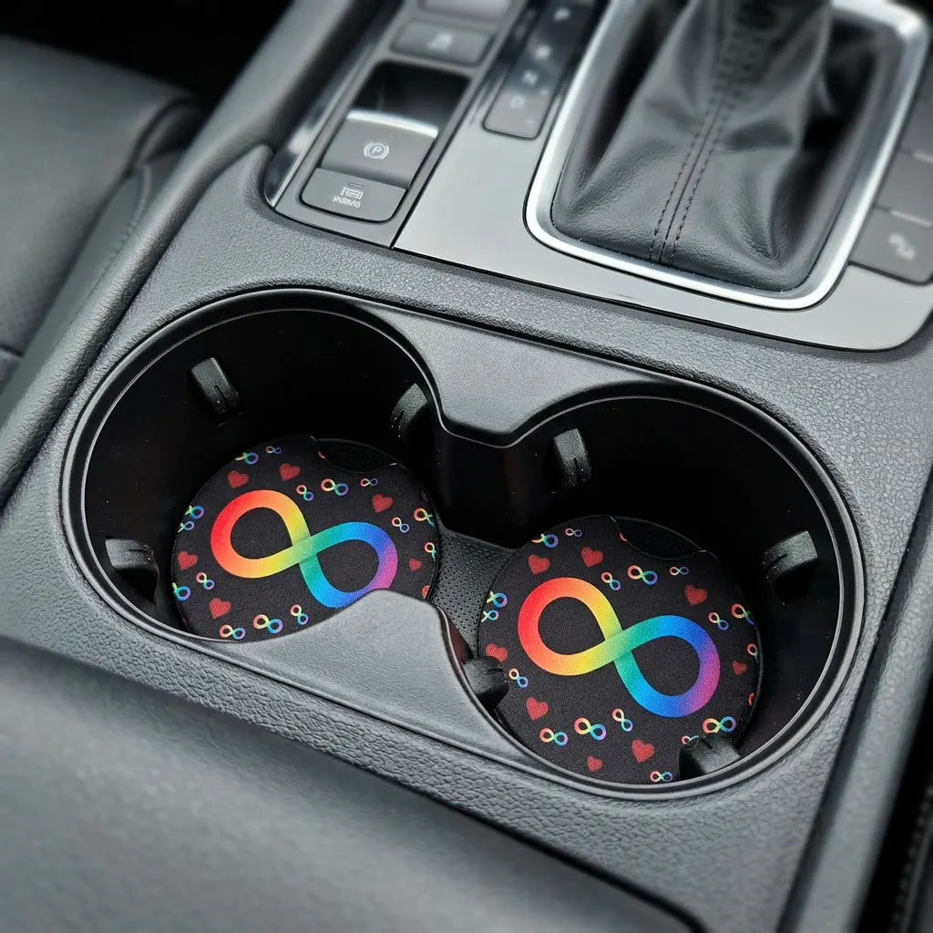 Autism Acceptance Infinity Hearts 2 Pack Neoprene Car Coasters