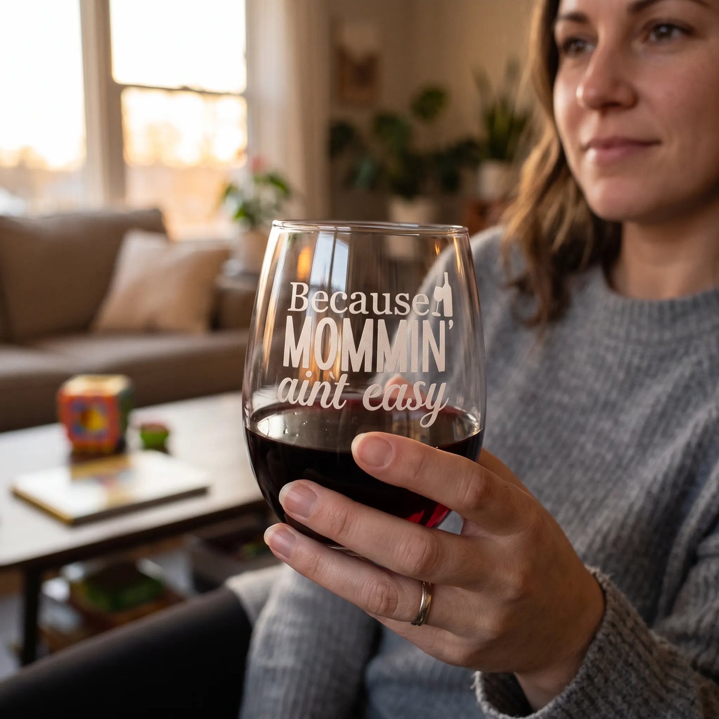Because Mommin' Ain't Easy Etched 15oz Stemless Wine Glass