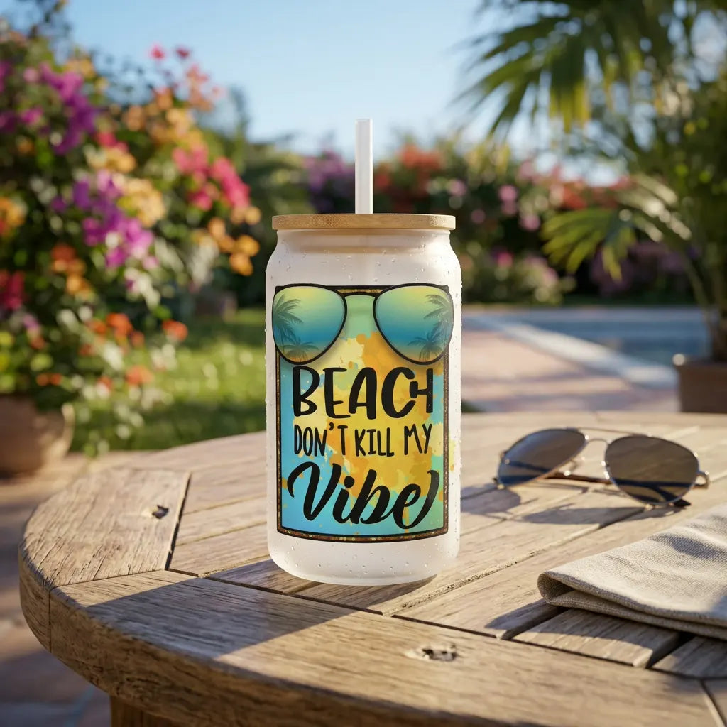Beach Don't Kill My Vibe 16oz Frosted Glass Can Set