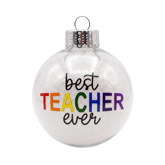 Best Teacher Ever Rainbow Glitter Christmas Ornament