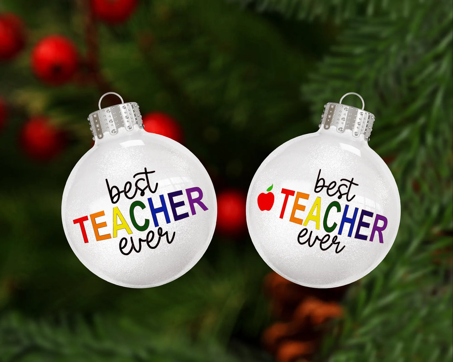 Best Teacher Ever Glass Ball Christmas Ornament