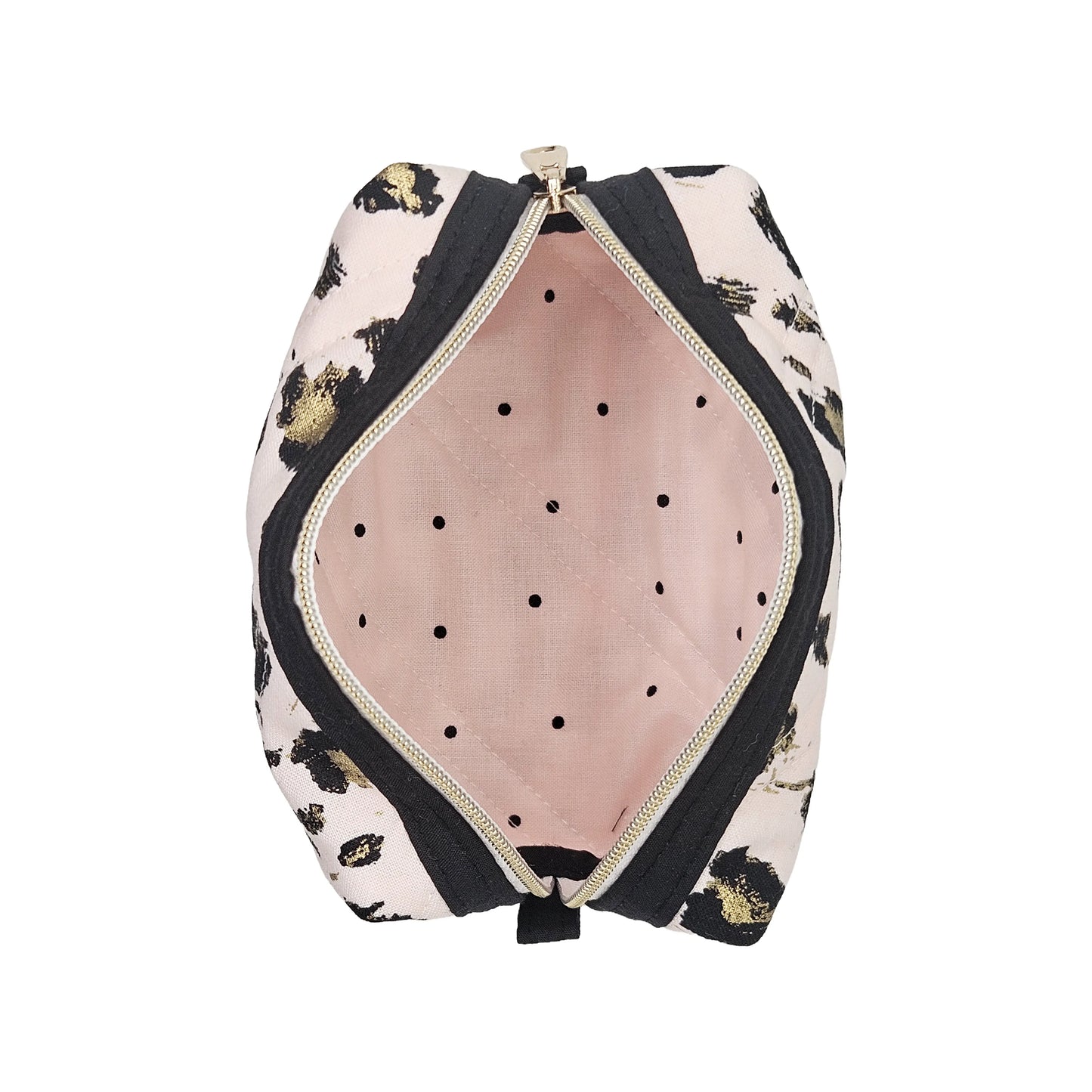 Light Pink Gold Leopard Pattern Black Accented Quilted Pattern Mini Zipper Box Pouch