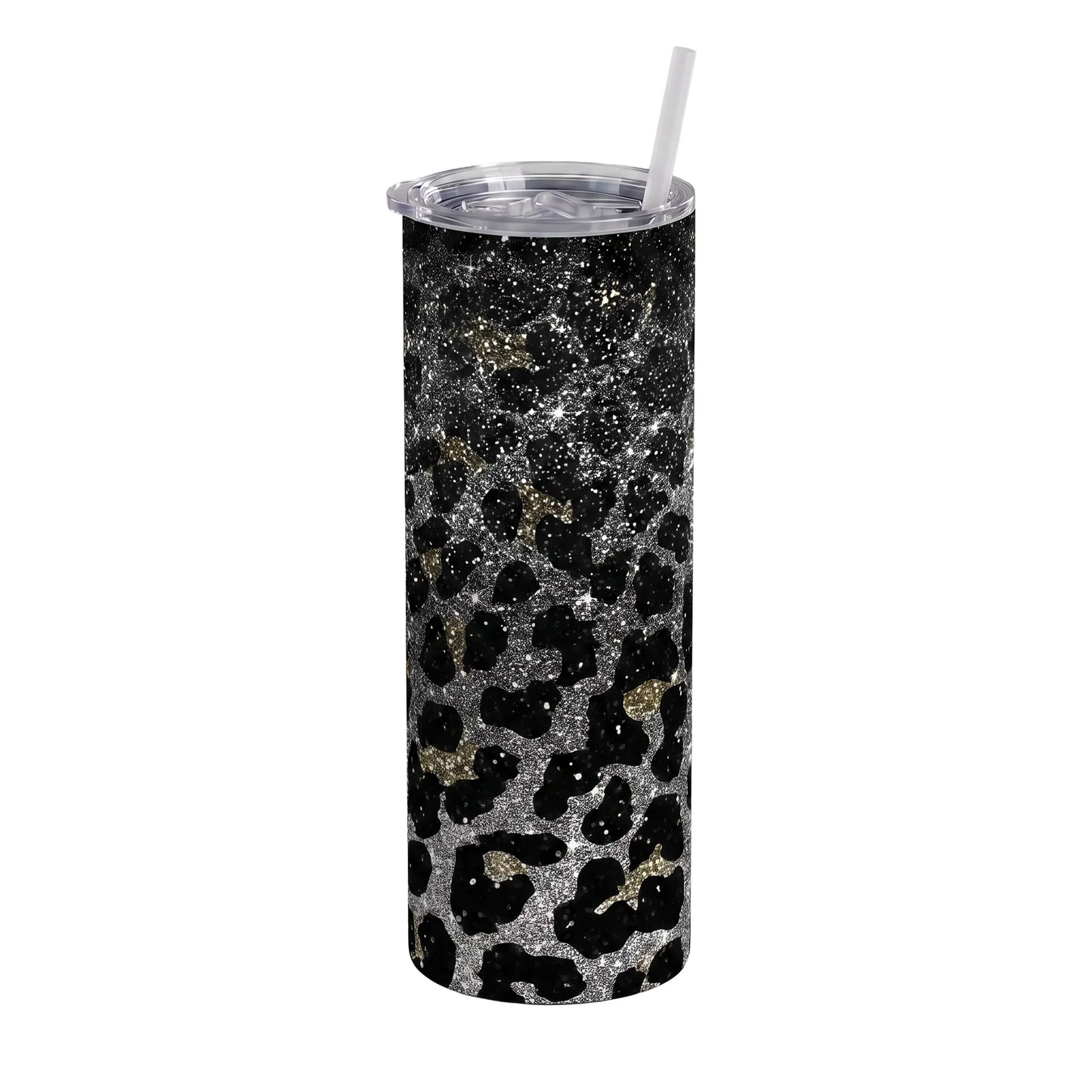 Black & Gold Glitter Leopard Print 20oz Skinny Tumbler