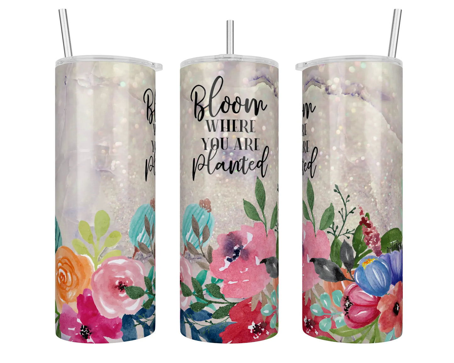 Holographic Bloom Where You Are Planted Floral 20oz Skinny Tumbler