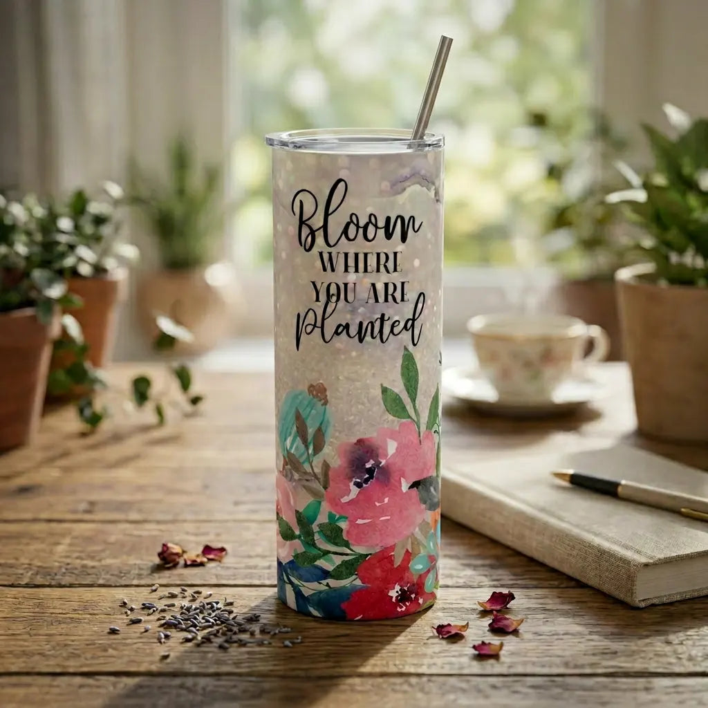 Holographic Bloom Where You Are Planted Floral 20oz Skinny Tumbler