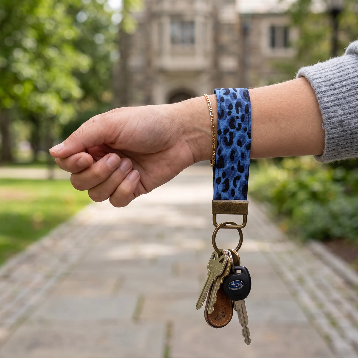 Blue Leopard Print Keychain Wristlet