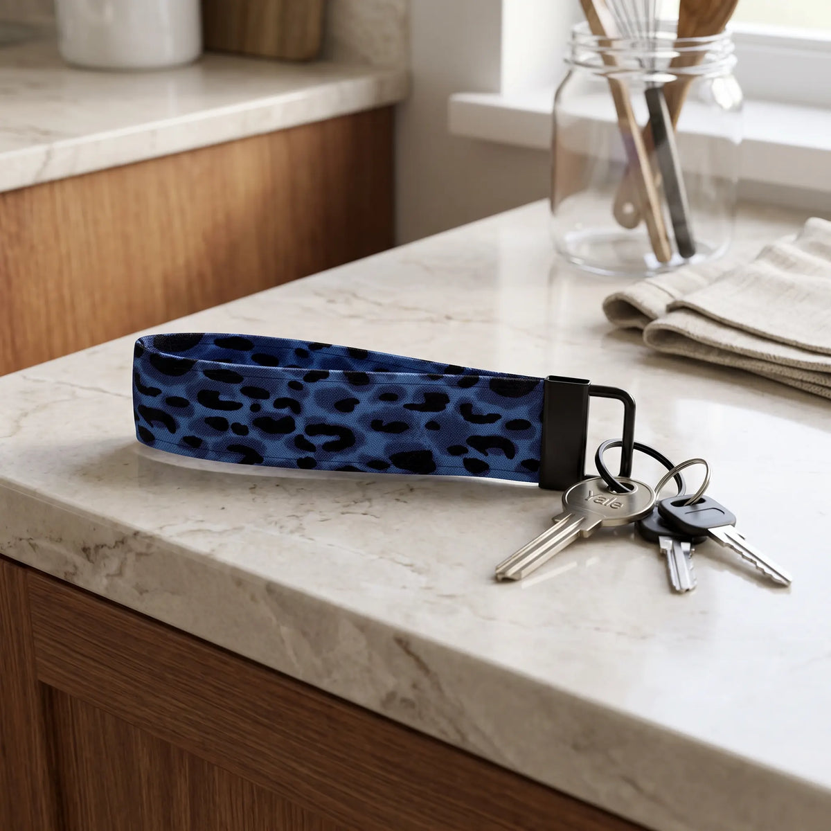 Blue Leopard Print Keychain Wristlet