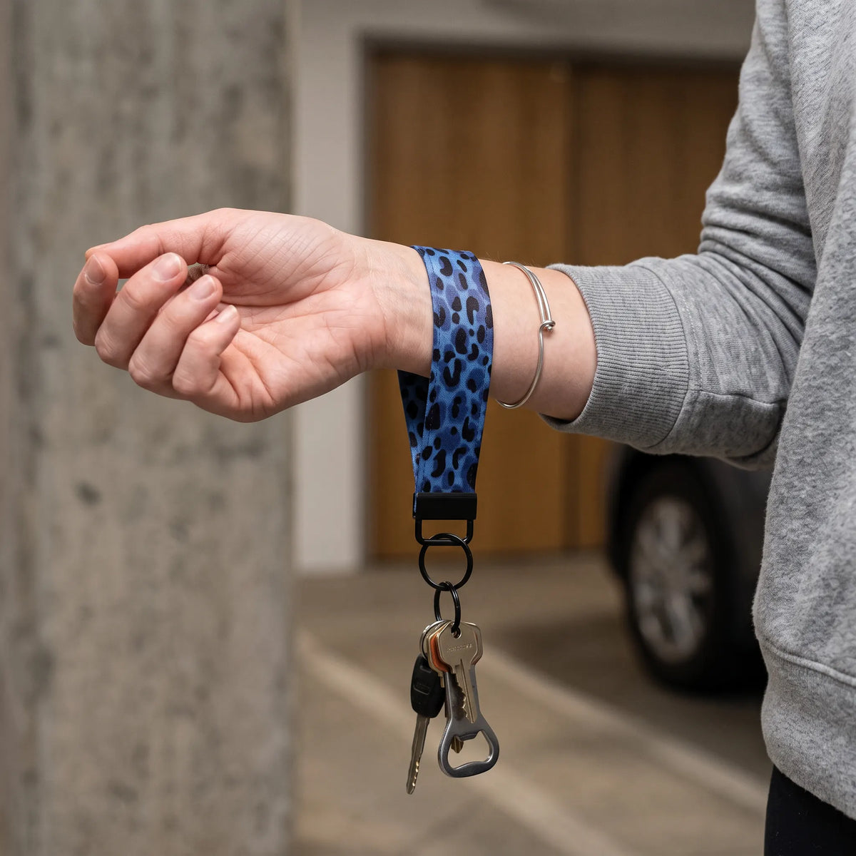 Blue Leopard Print Keychain Wristlet