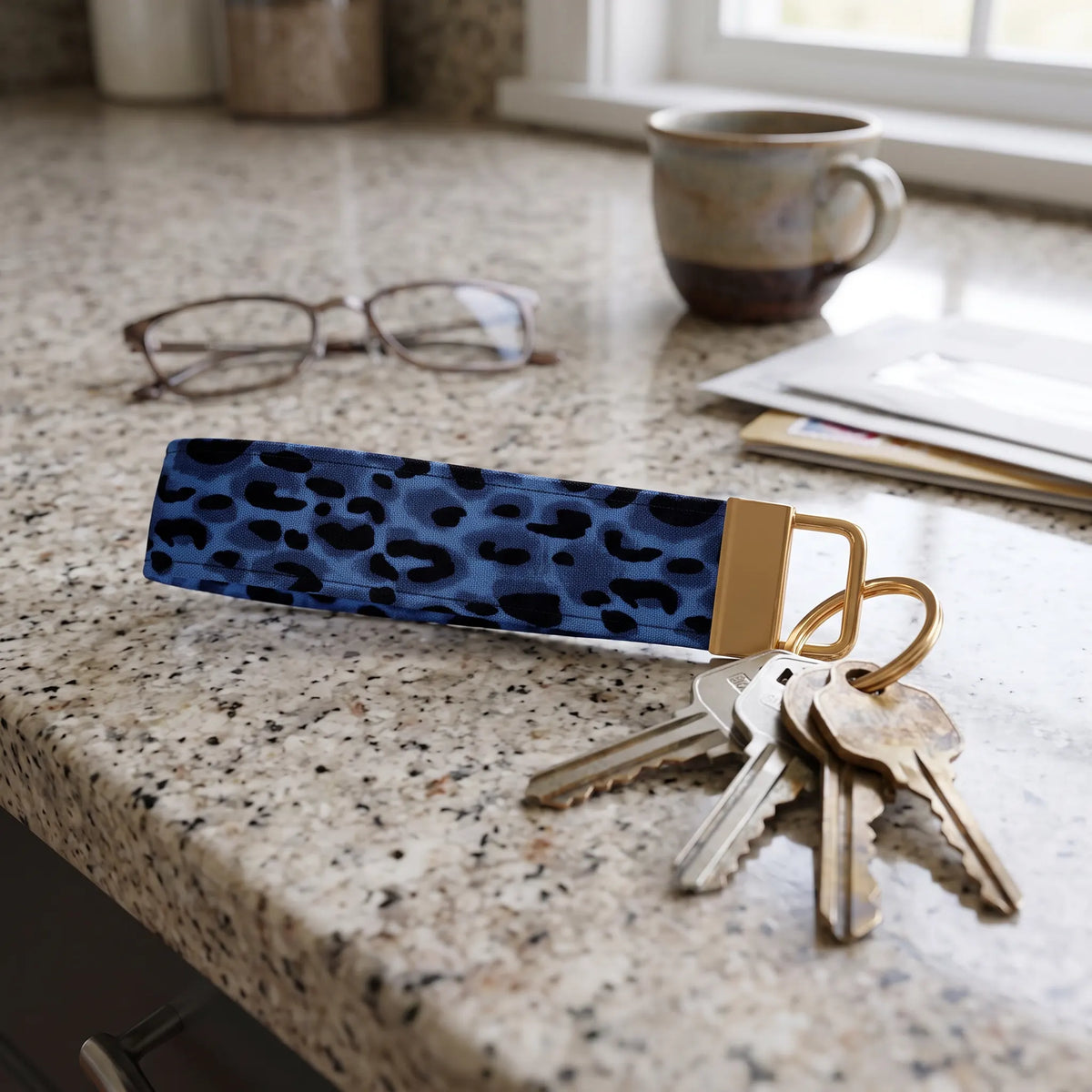 Blue Leopard Print Keychain Wristlet