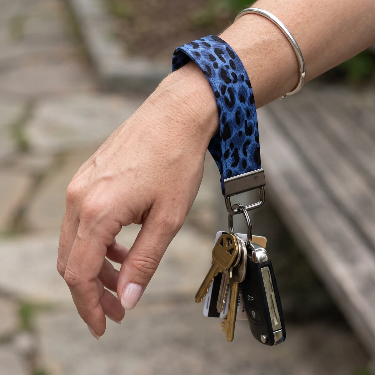 Blue Leopard Print Keychain Wristlet