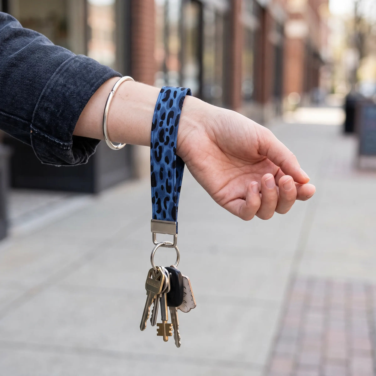 Blue Leopard Print Keychain Wristlet
