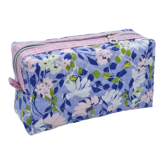 Pastel Purple Floral Light Pink Accented Quilted Pattern Mini Zipper Box Pouch