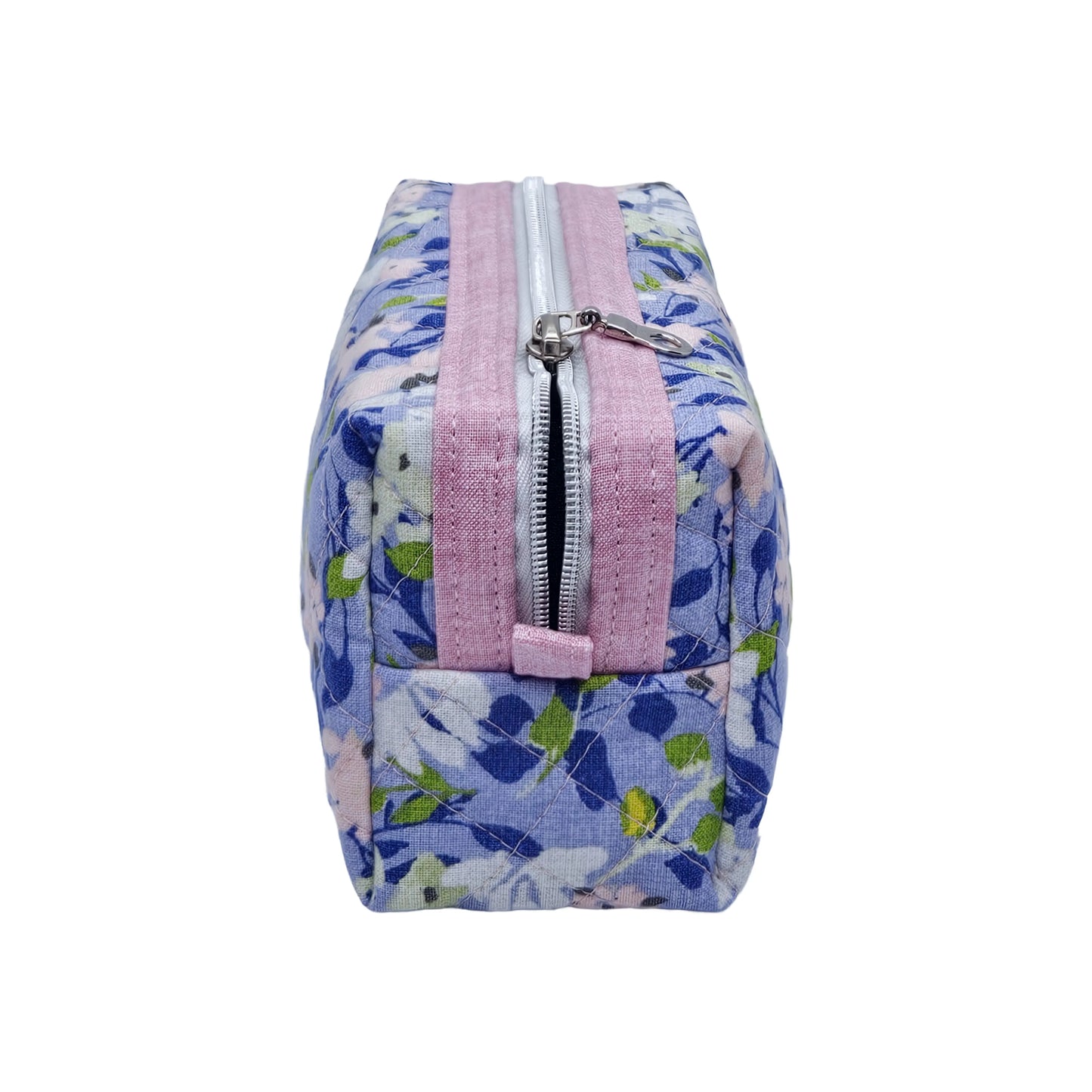 Pastel Purple Floral Light Pink Accented Quilted Pattern Mini Zipper Box Pouch