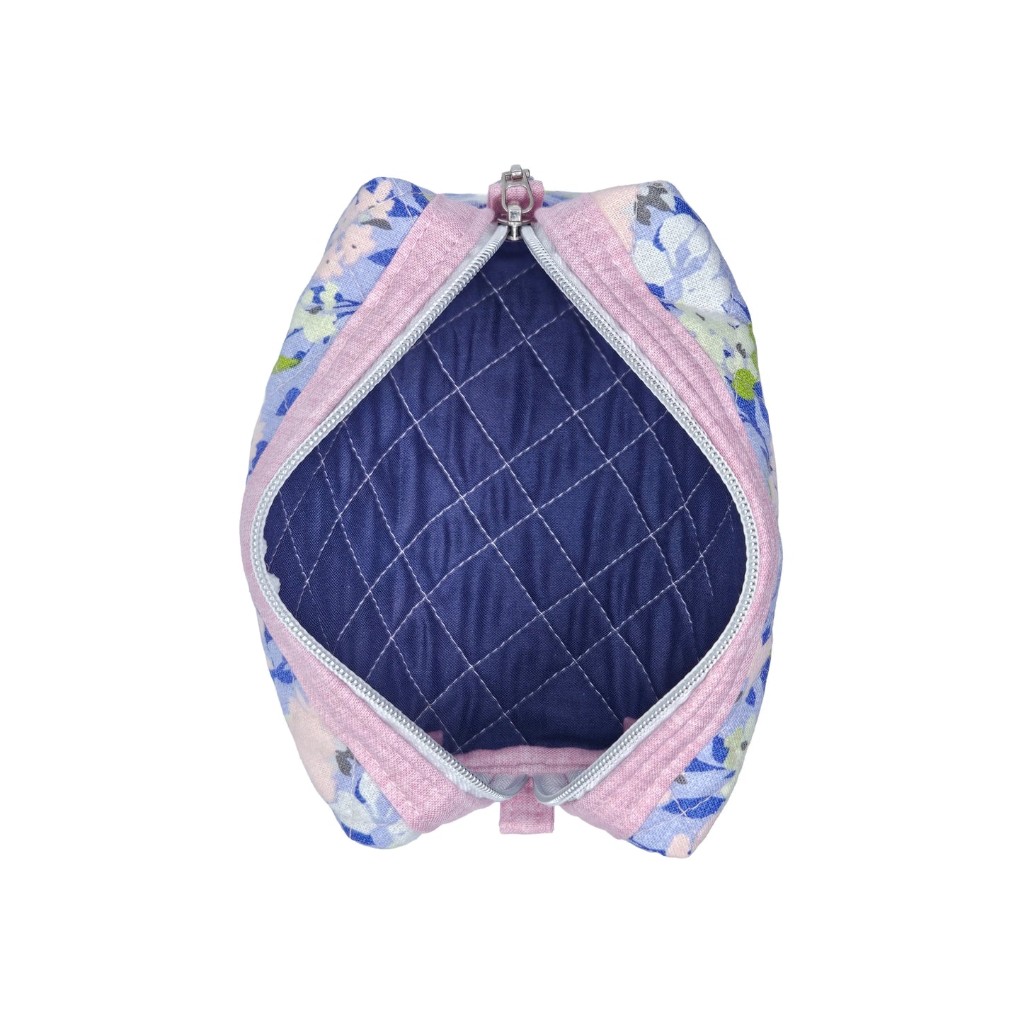 Pastel Purple Floral Light Pink Accented Quilted Pattern Mini Zipper Box Pouch