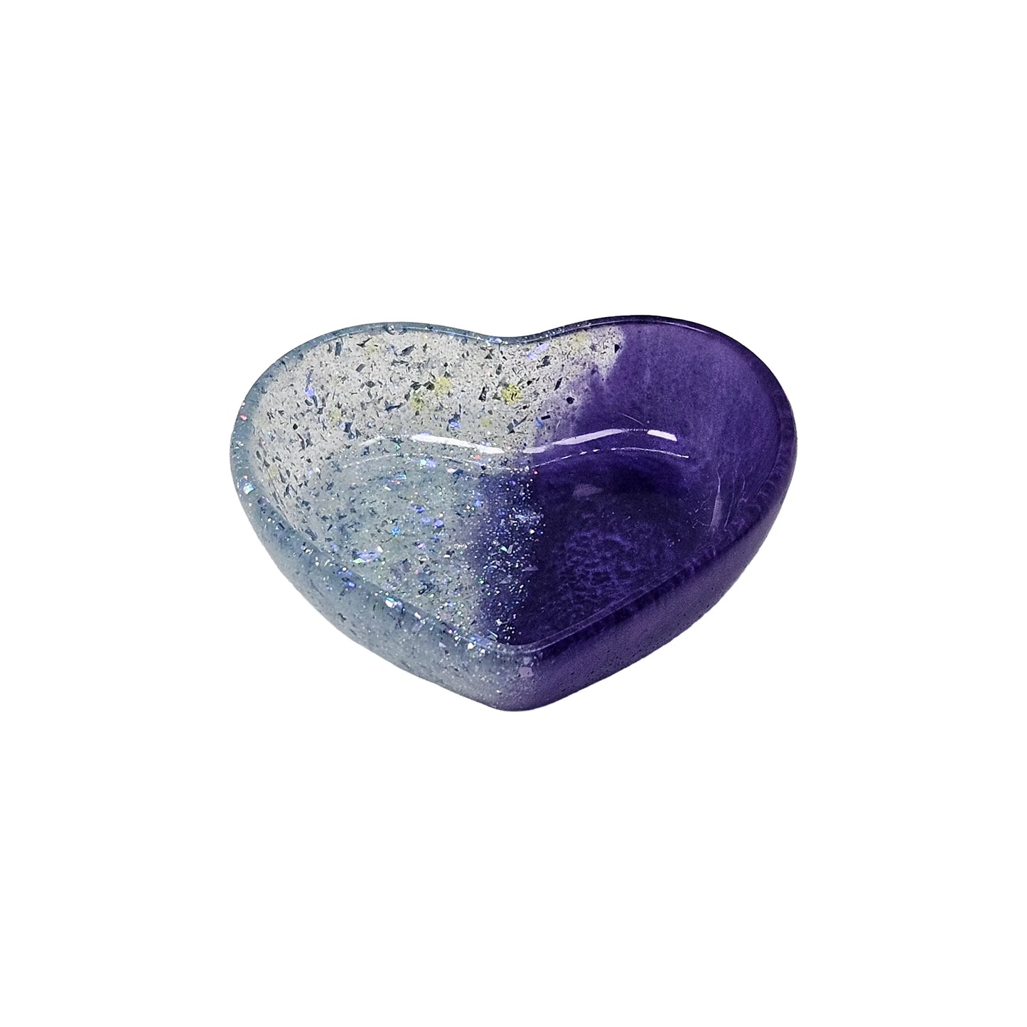 Silver and Purple Dual-Glitter Resin Mini Heart Tray
