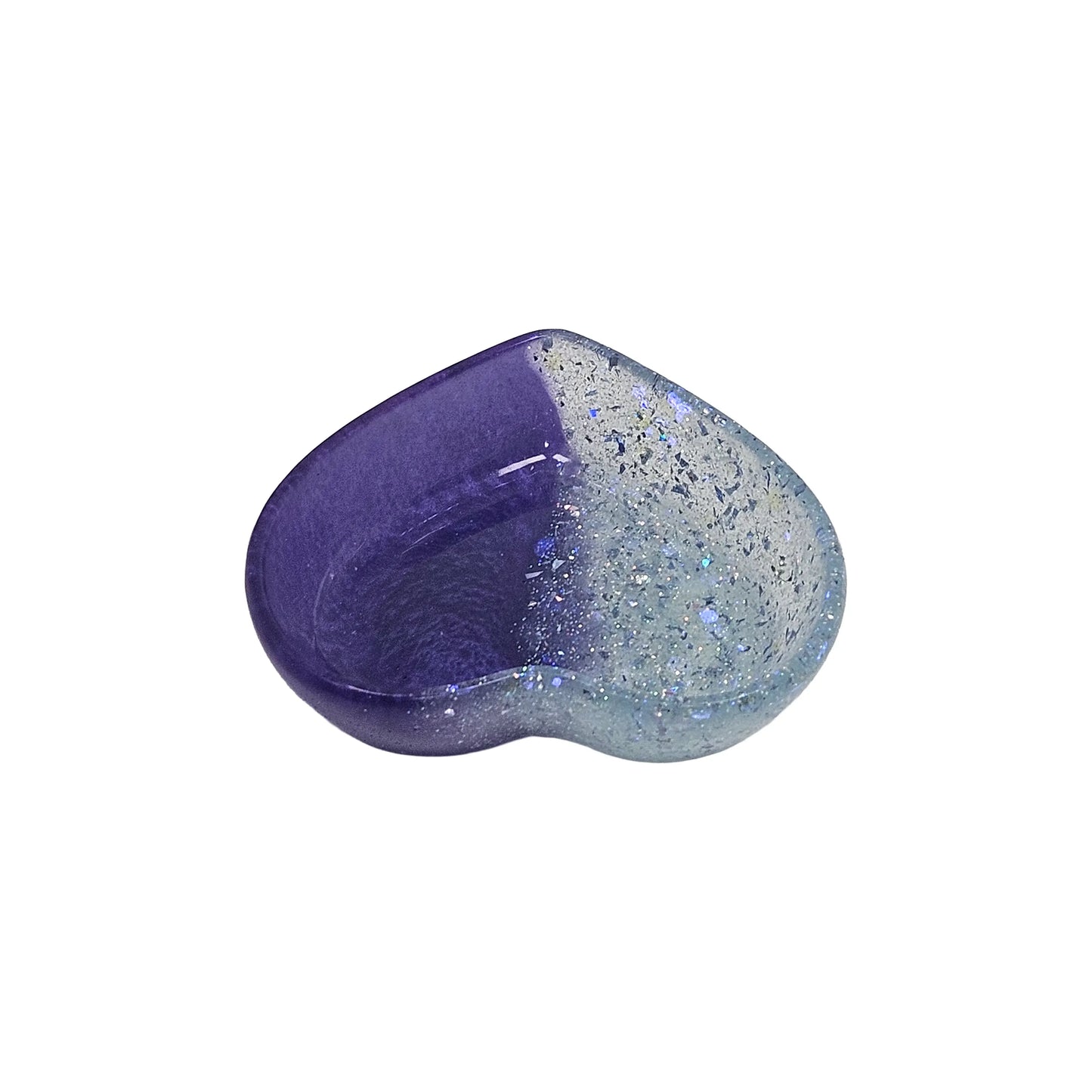 Silver and Purple Dual-Glitter Resin Mini Heart Tray