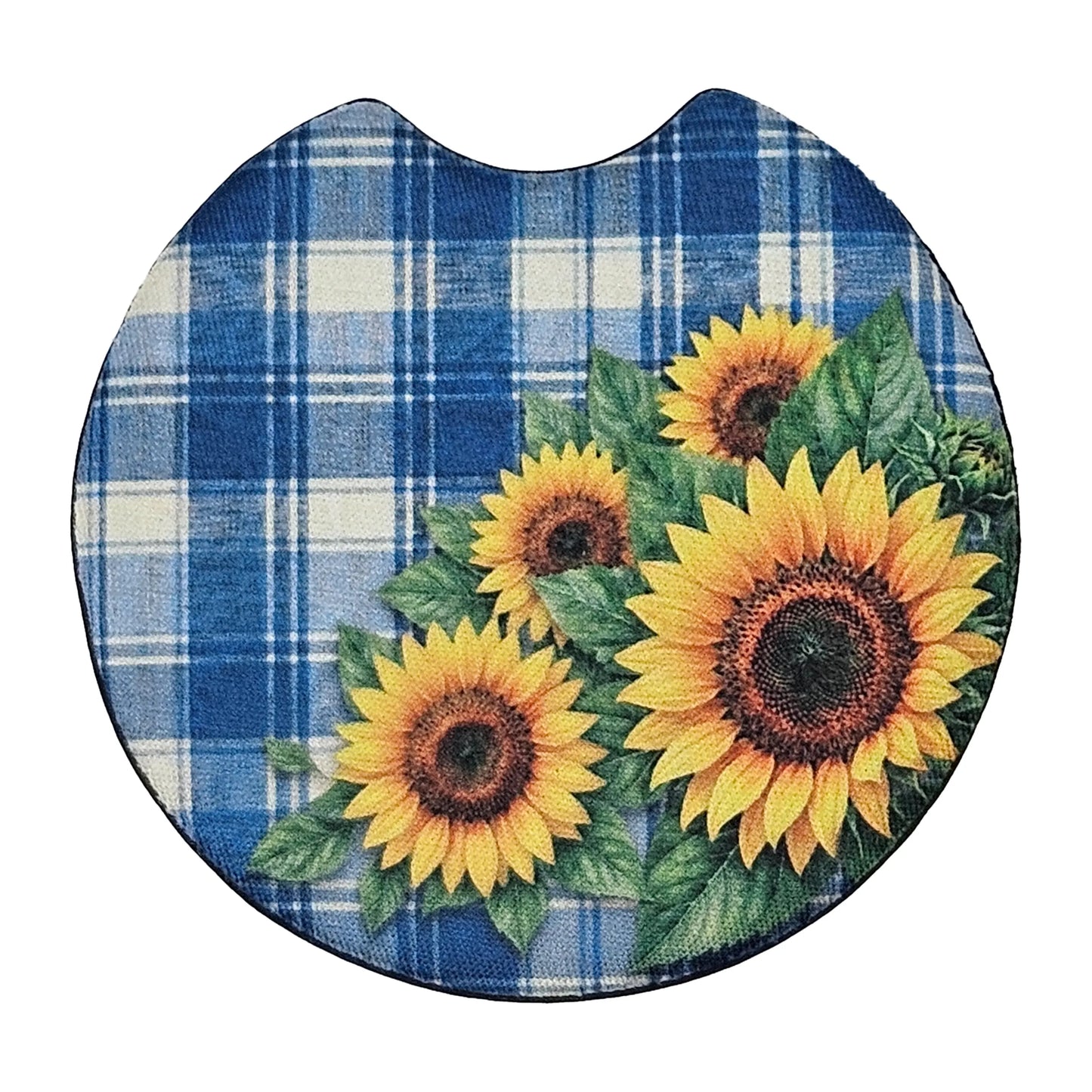 Blue Plaid Sunflower 2 Pack Neoprene Car Coaster Set