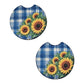 Blue Plaid Sunflower 2 Pack Neoprene Car Coaster Set