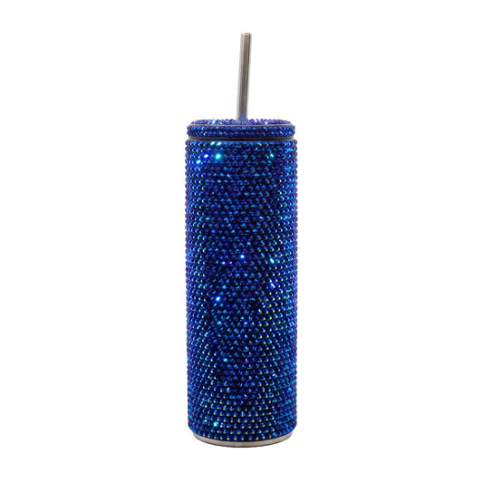 Jet Blue Aurora Borealis Rhinestone Bling 20oz Stainless Steel Tumbler