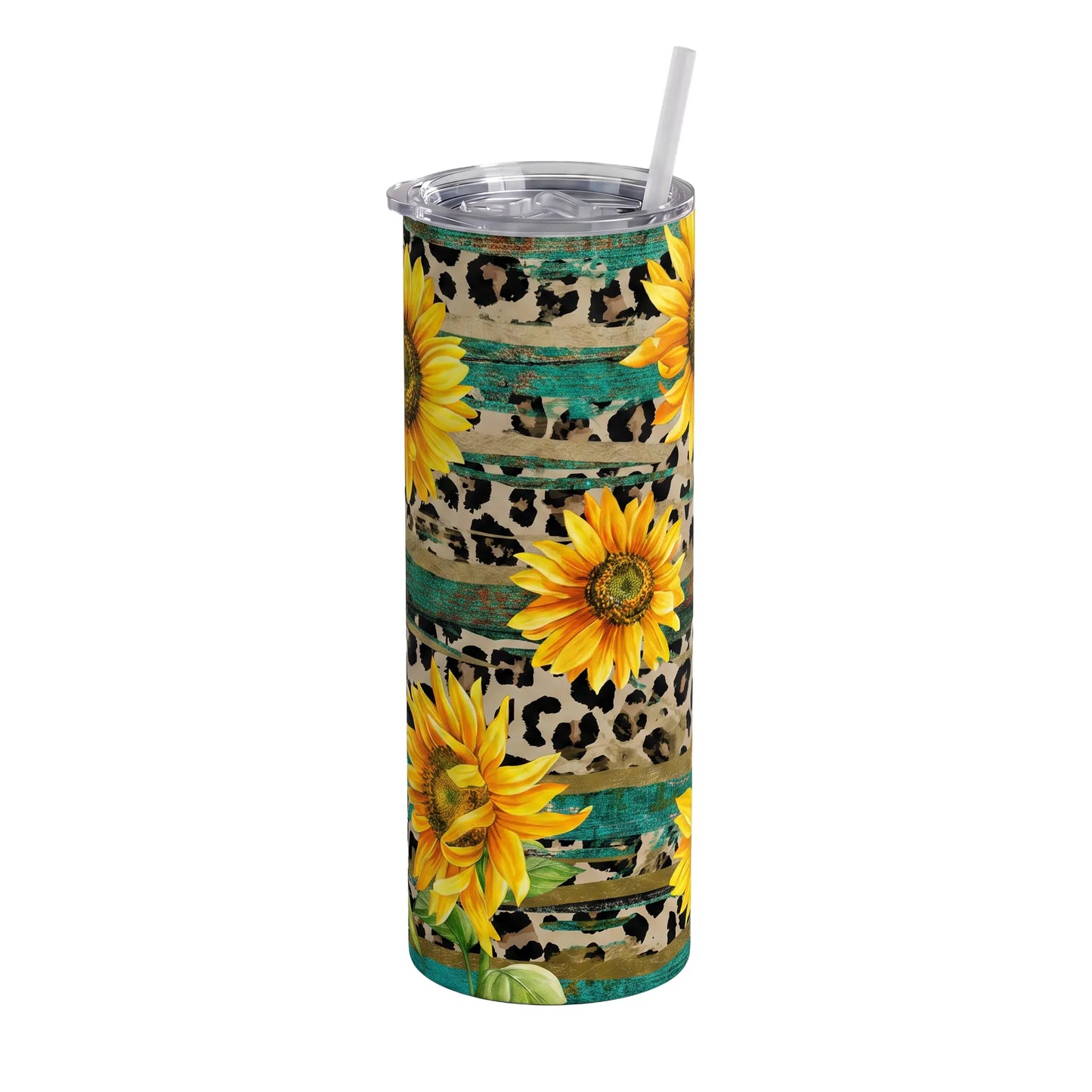 Sunflower Leopard Teal Holographic 20oz Skinny Tumbler