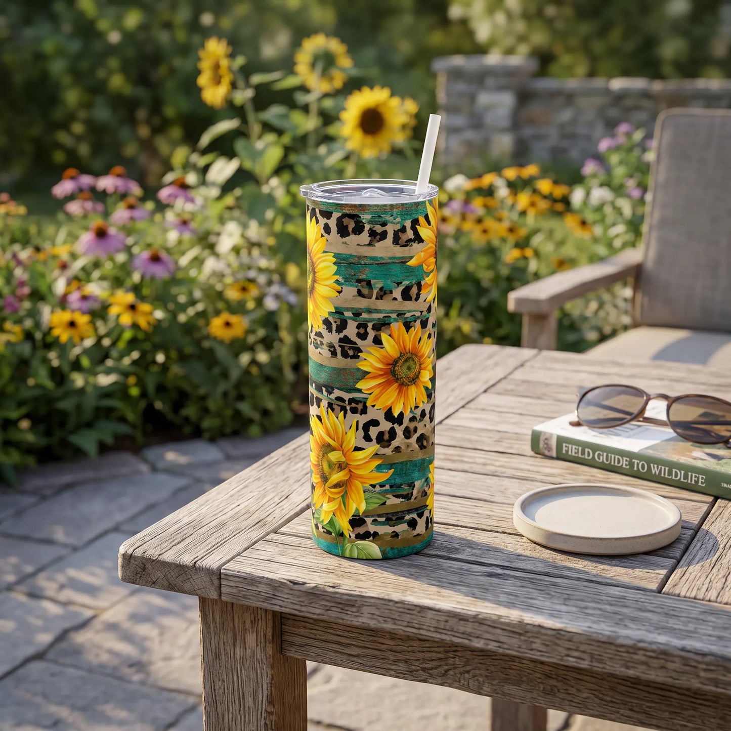 Sunflower Leopard Teal Holographic 20oz Skinny Tumbler