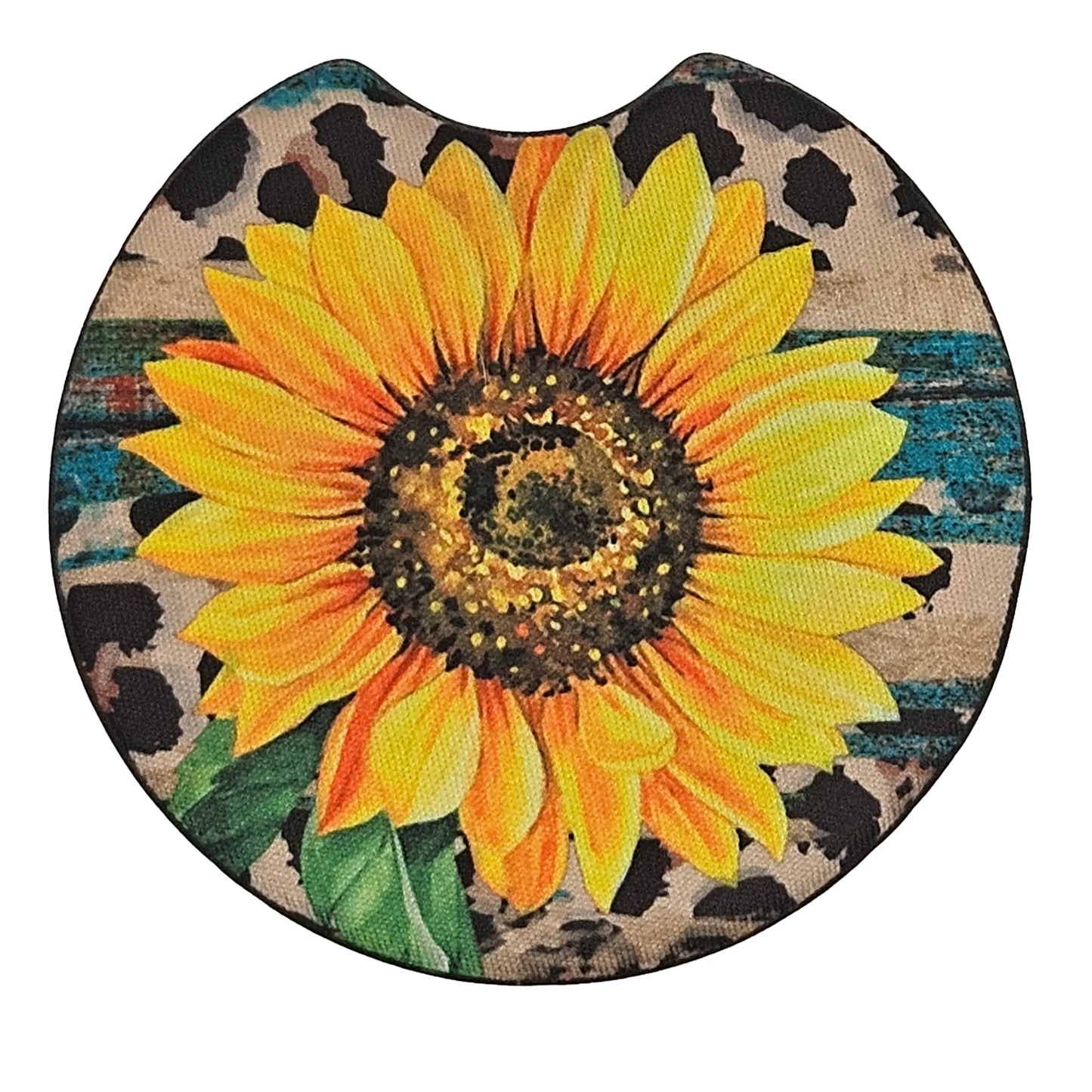 Sunflower Leopard Print 2 Pack Neoprene Car Coaster Set