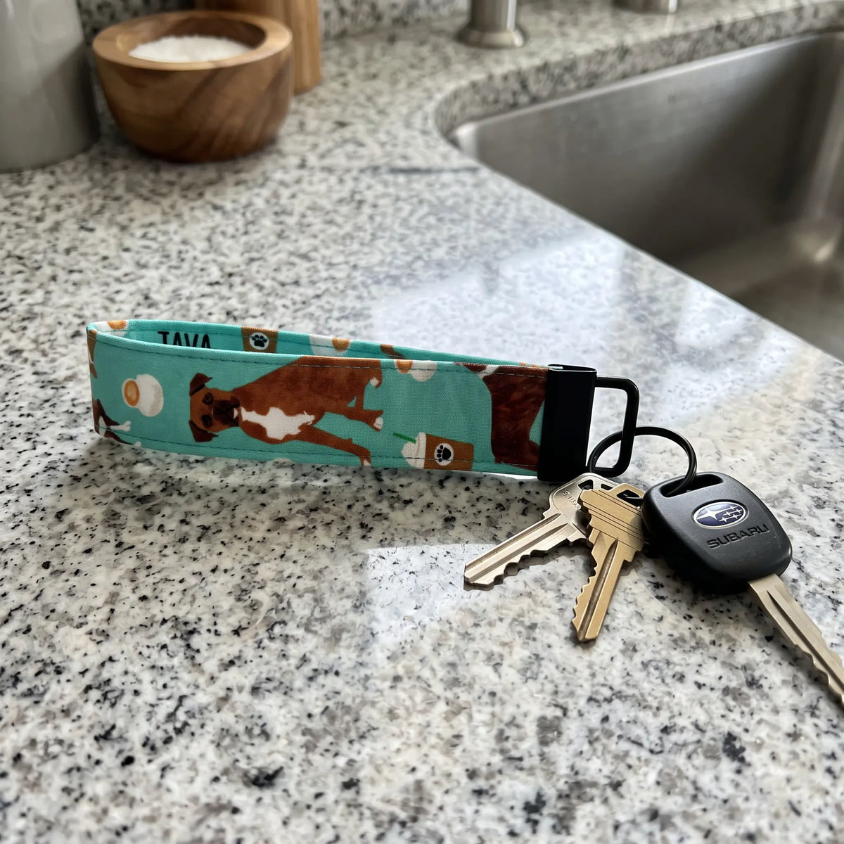 Boxer Dog Coffee Keychain Wristlet