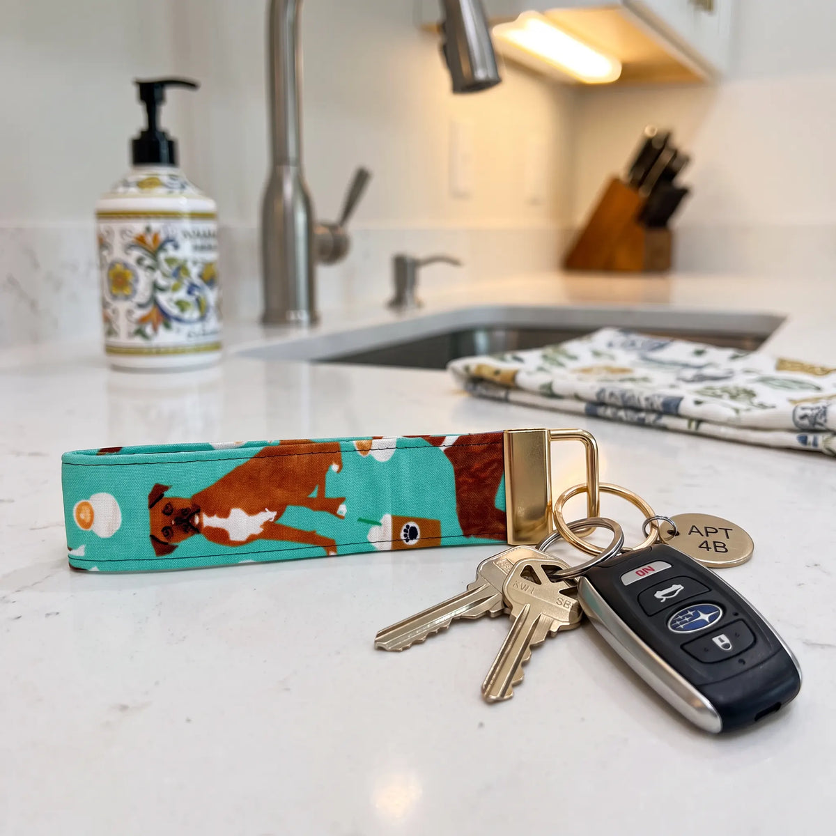 Boxer Dog Coffee Keychain Wristlet