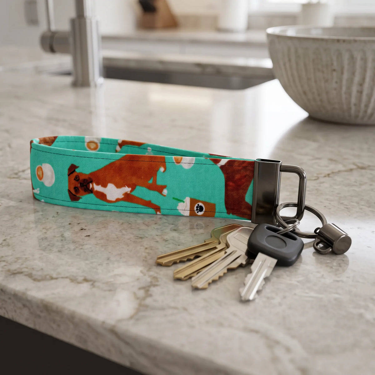 Boxer Dog Coffee Keychain Wristlet