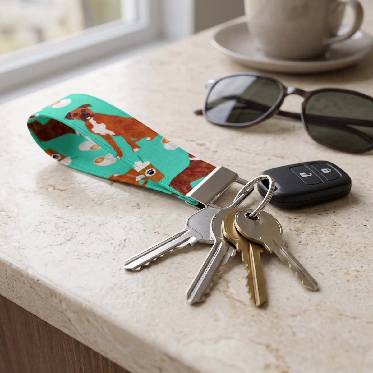 Boxer Dog Coffee Keychain Wristlet