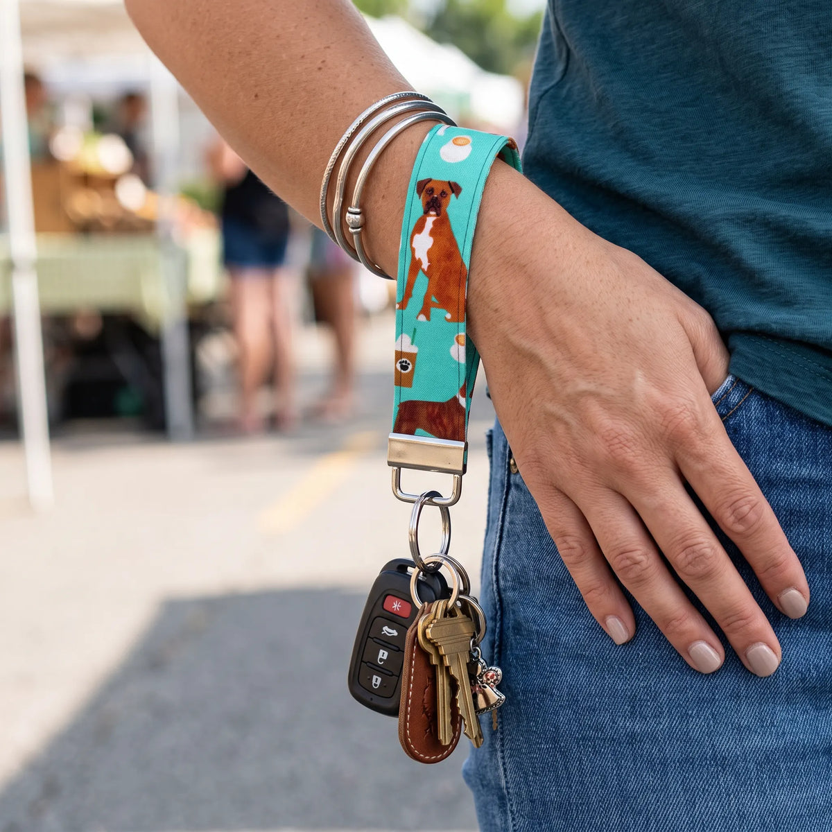 Boxer Dog Coffee Keychain Wristlet
