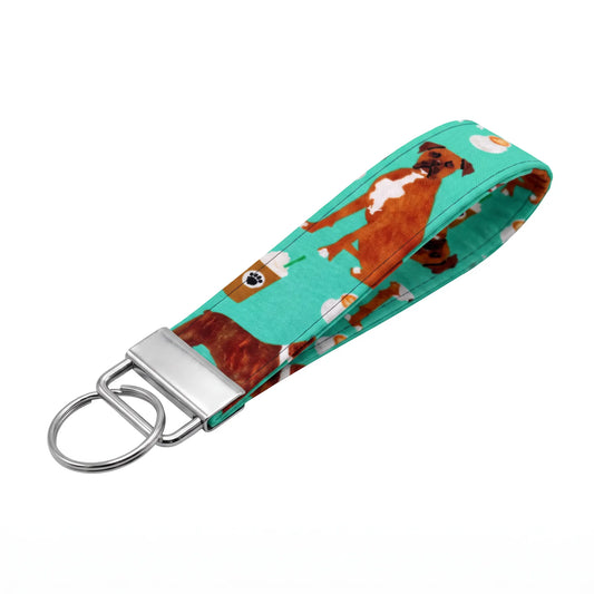 Boxer Dog Coffee Keychain Wristlet