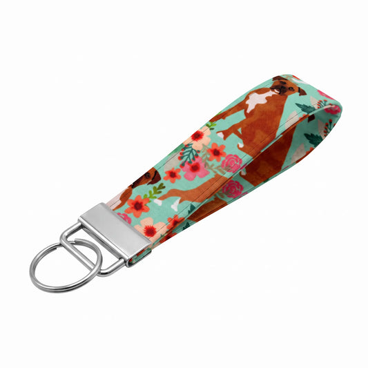 Floral Boxer Dog Keychain Wristlet