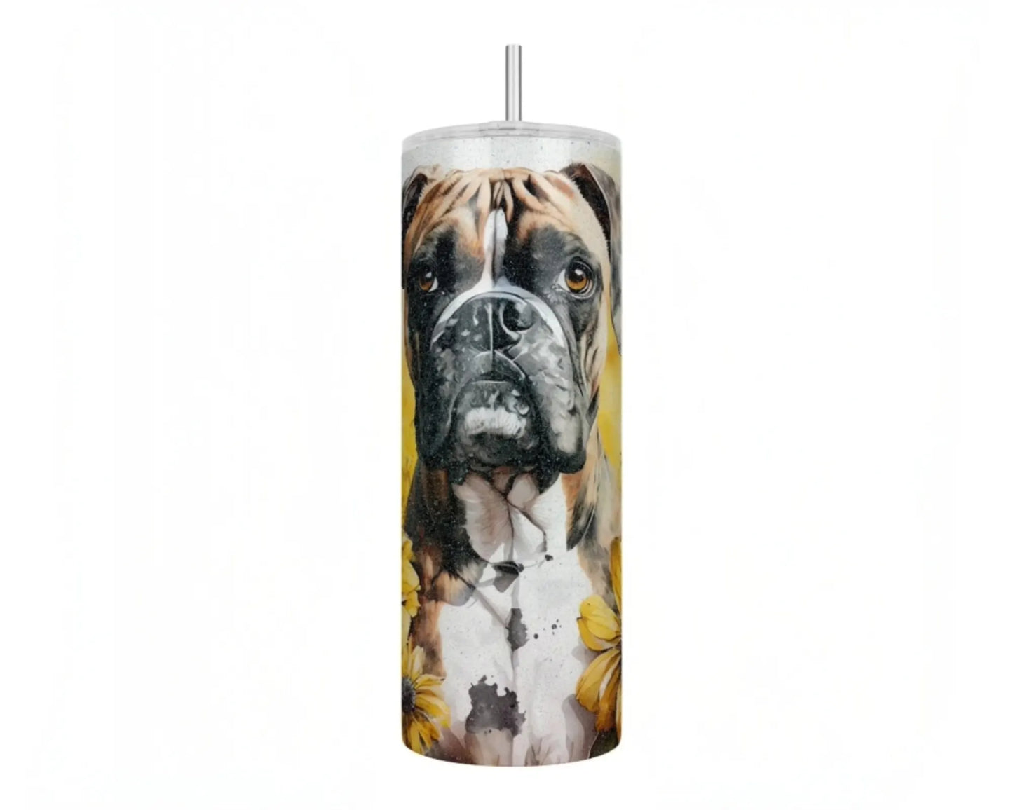 Holographic Boxer Dog Floral 20oz Skinny Tumbler