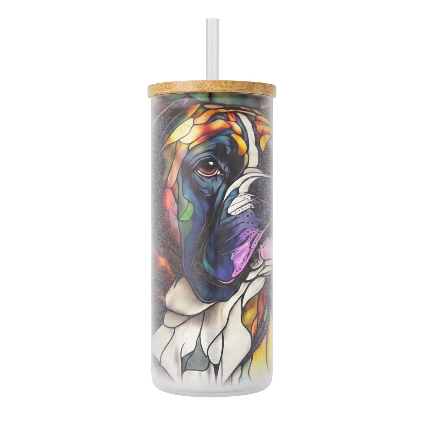 Stained Glass Boxer Dog 25oz Frosted Glass Tumbler