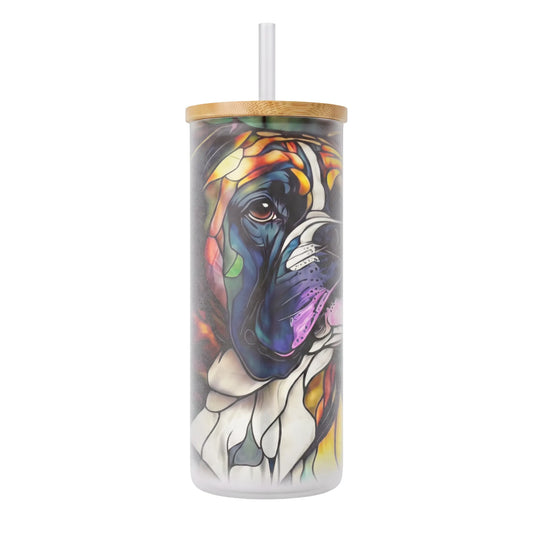 Stained Glass Boxer Dog 25oz Frosted Glass Tumbler