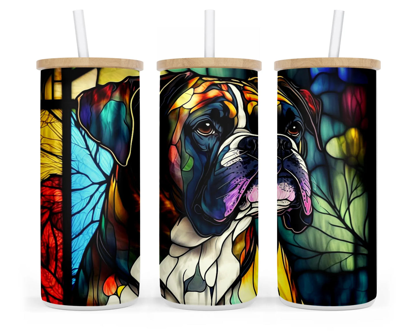 25 oz Stained Glass Image Boxer Dog Glass Sublimation Tumbler