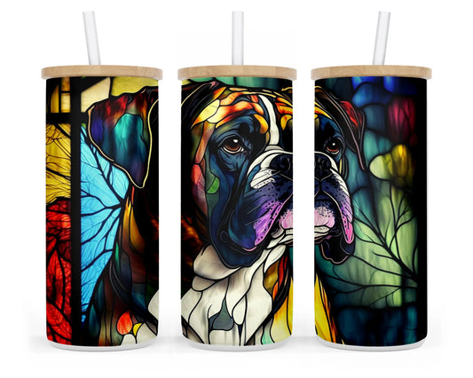 25 oz Stained Glass Image Boxer Dog Glass Sublimation Tumbler