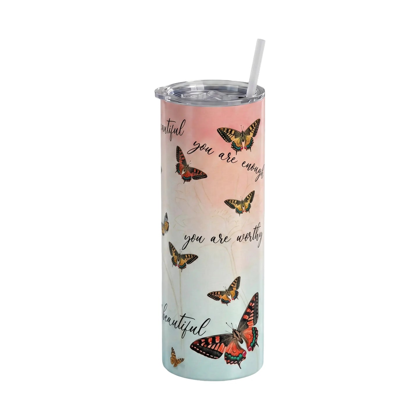 Holographic Butterflies Daily Affirmations 20oz Skinny Tumbler