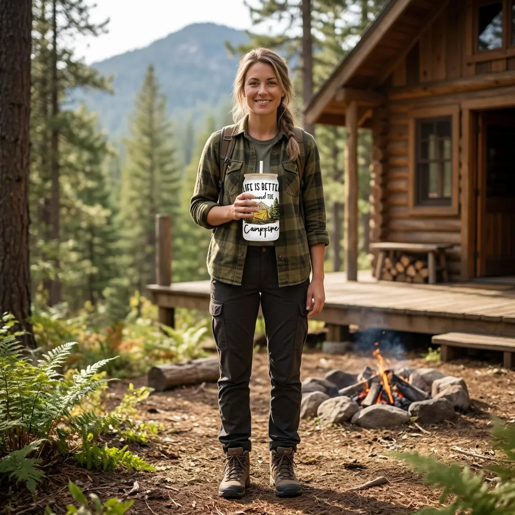 Life Is Better Around The Campfire 16oz Frosted Glass Can