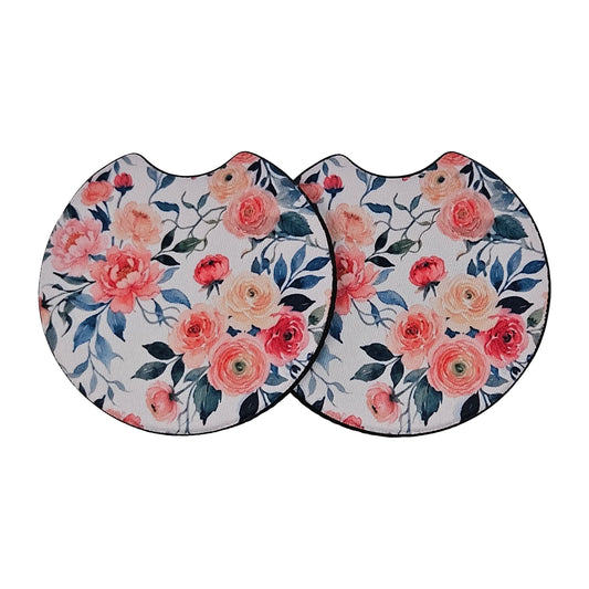 Pink Carnation Floral 2 Pack Neoprene Car Coaster Set