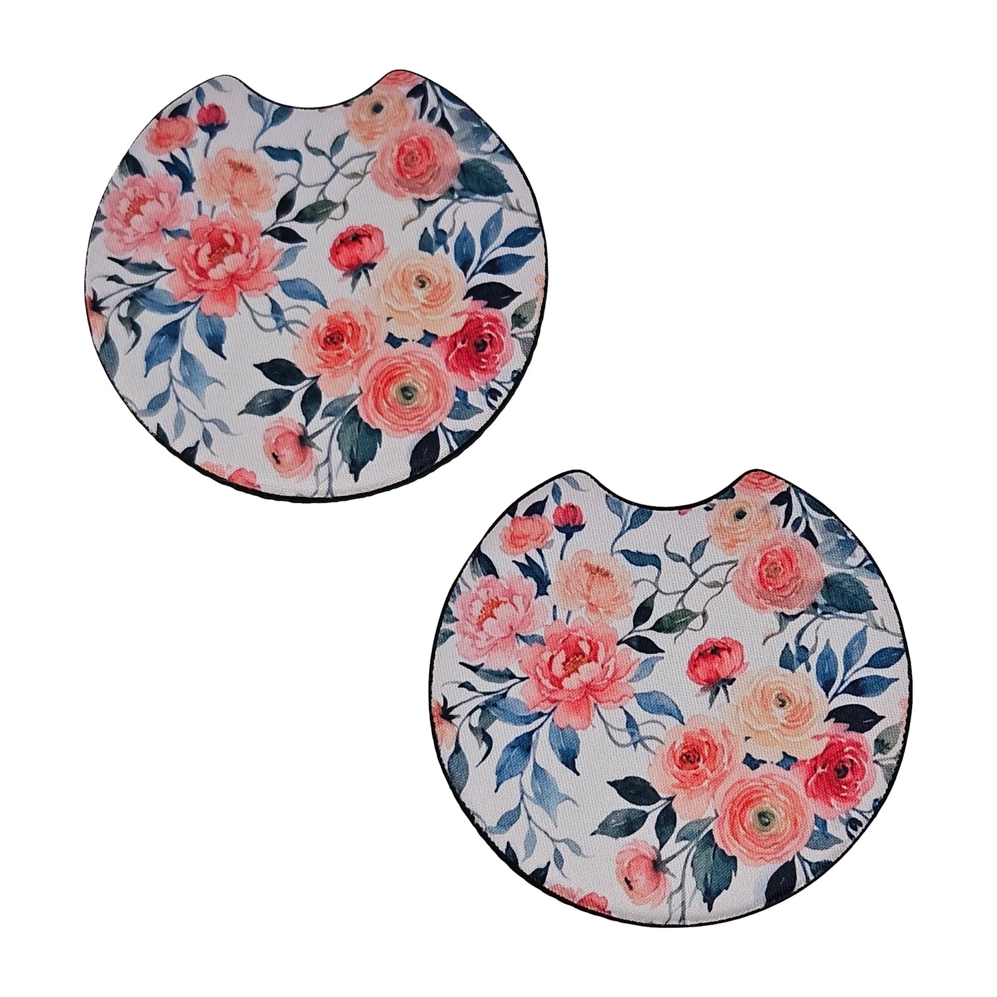 Pink Carnation Floral 2 Pack Neoprene Car Coaster Set