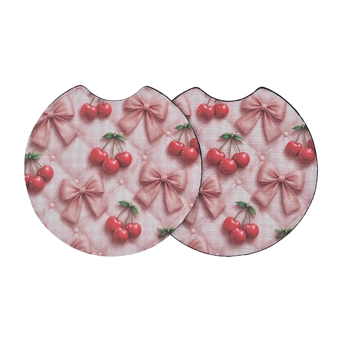 Cherry Pink Ribbon 2 Pack Neoprene Car Coaster Set