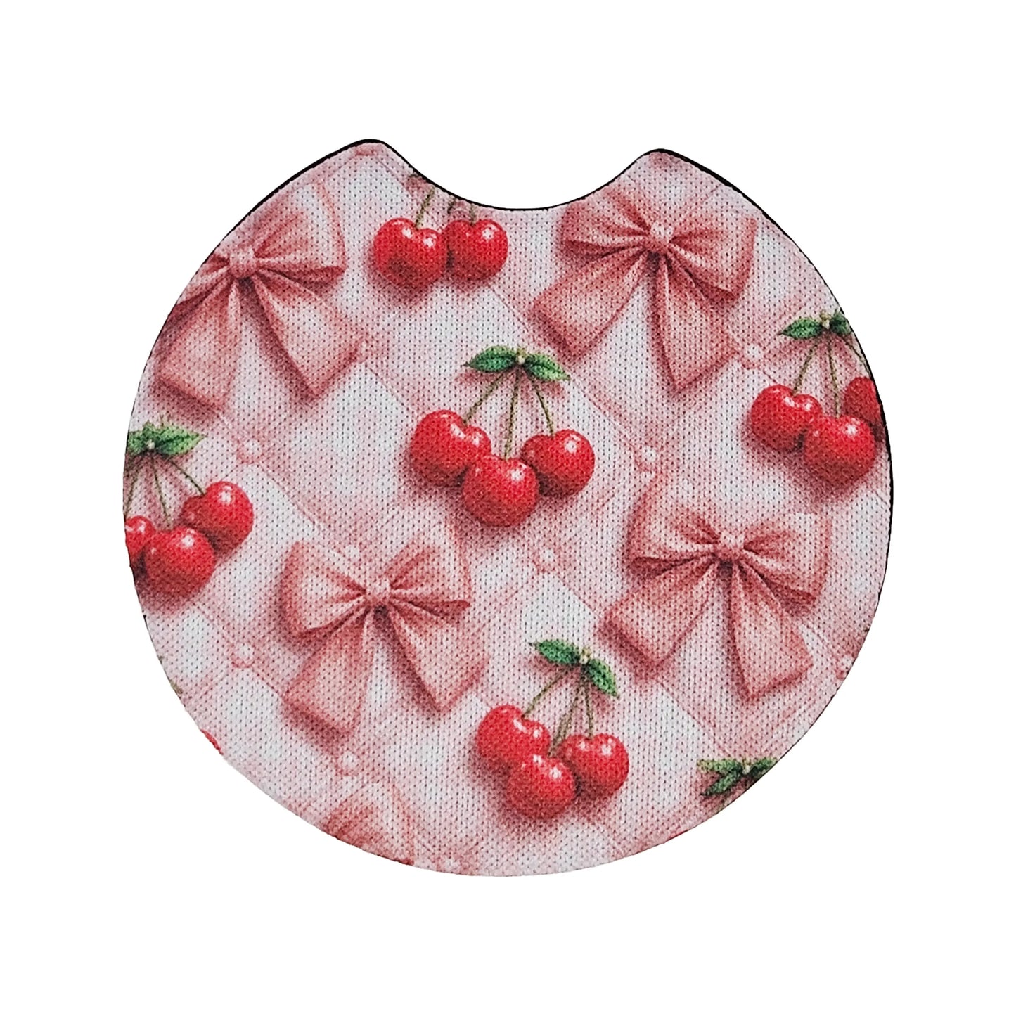 Cherry Pink Ribbon 2 Pack Neoprene Car Coaster Set